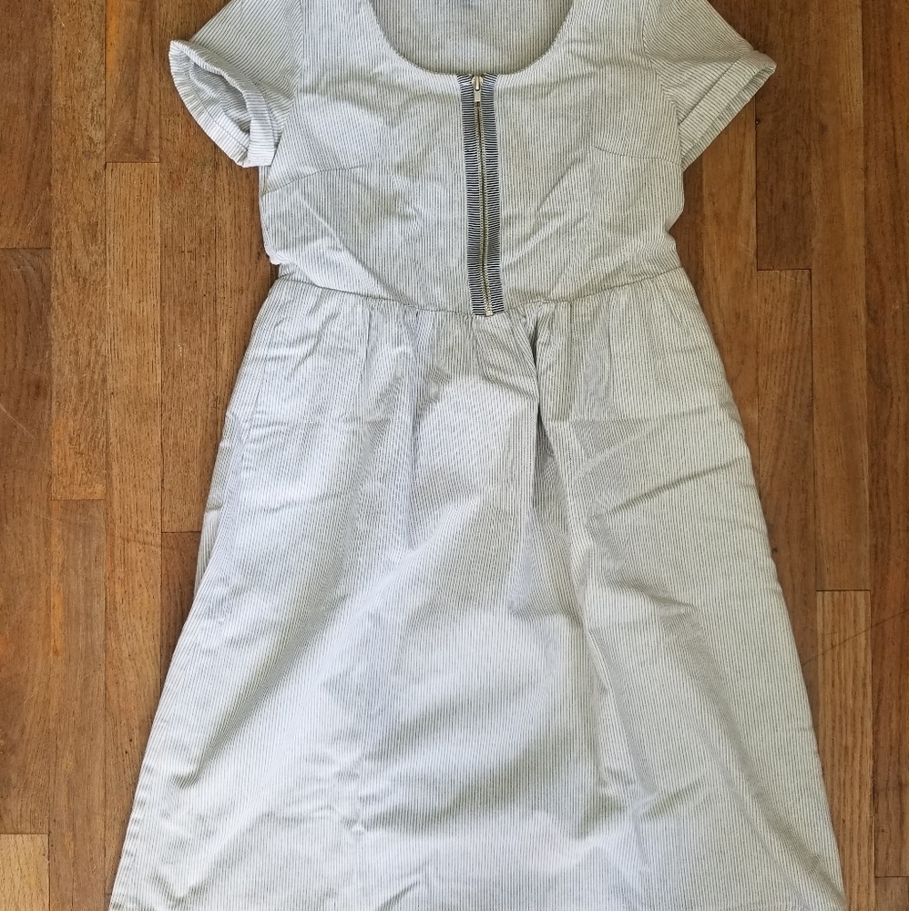 Roolee Light Gray Pinstripe Zip-Front Casual Dress